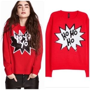 H&M Red Christmas Sweater Reversible Sequins